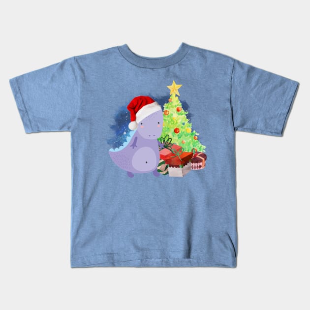 Treesaurus: a Dinosaur Christmas Kids T-Shirt by tribbledesign